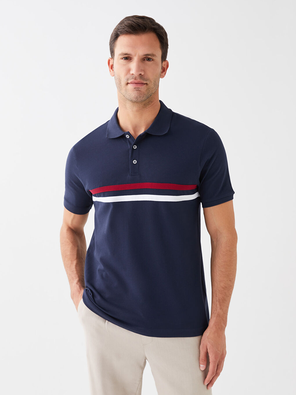 تي شيرت رجالي بياقة بولو كم قصير مخطط بيكيه-1