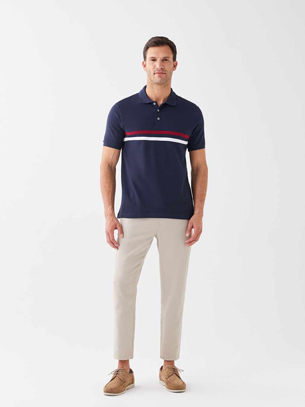 تي شيرت رجالي بياقة بولو كم قصير مخطط بيكيه-2