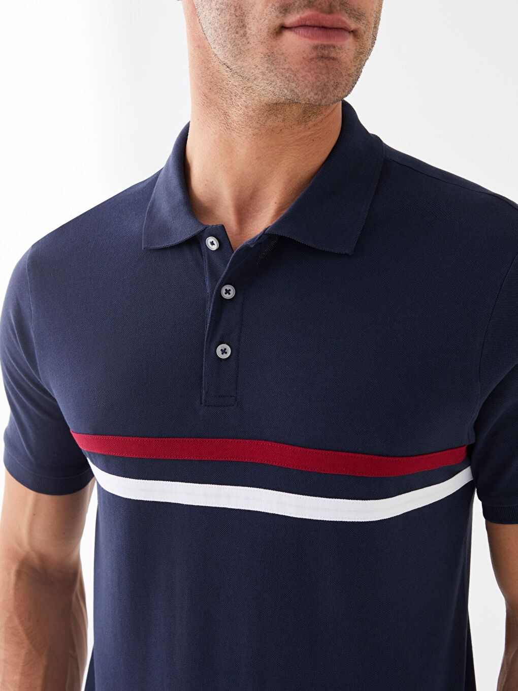 تي شيرت رجالي بياقة بولو كم قصير مخطط بيكيه-3