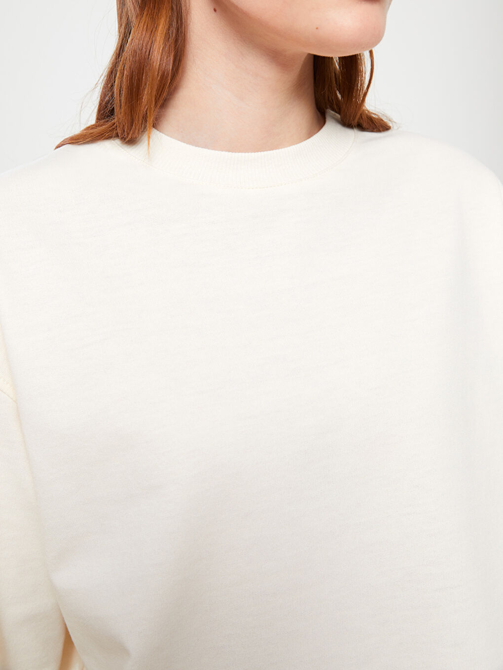 تونيك سويتشيرت كم طويل سادة بياقة دائرية للسيدات-2