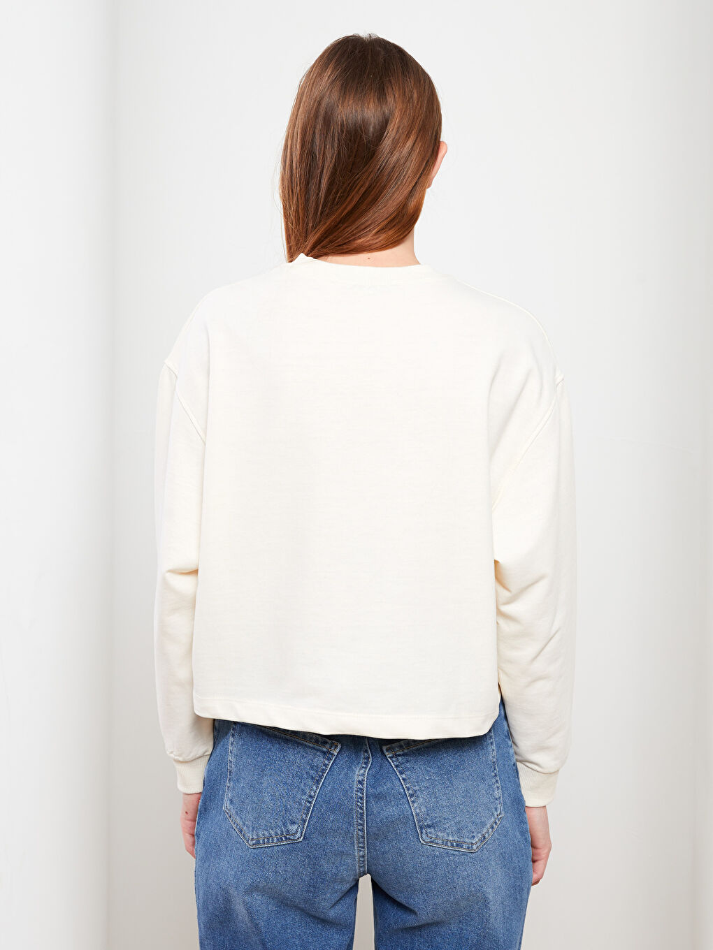 تونيك سويتشيرت كم طويل سادة بياقة دائرية للسيدات-3