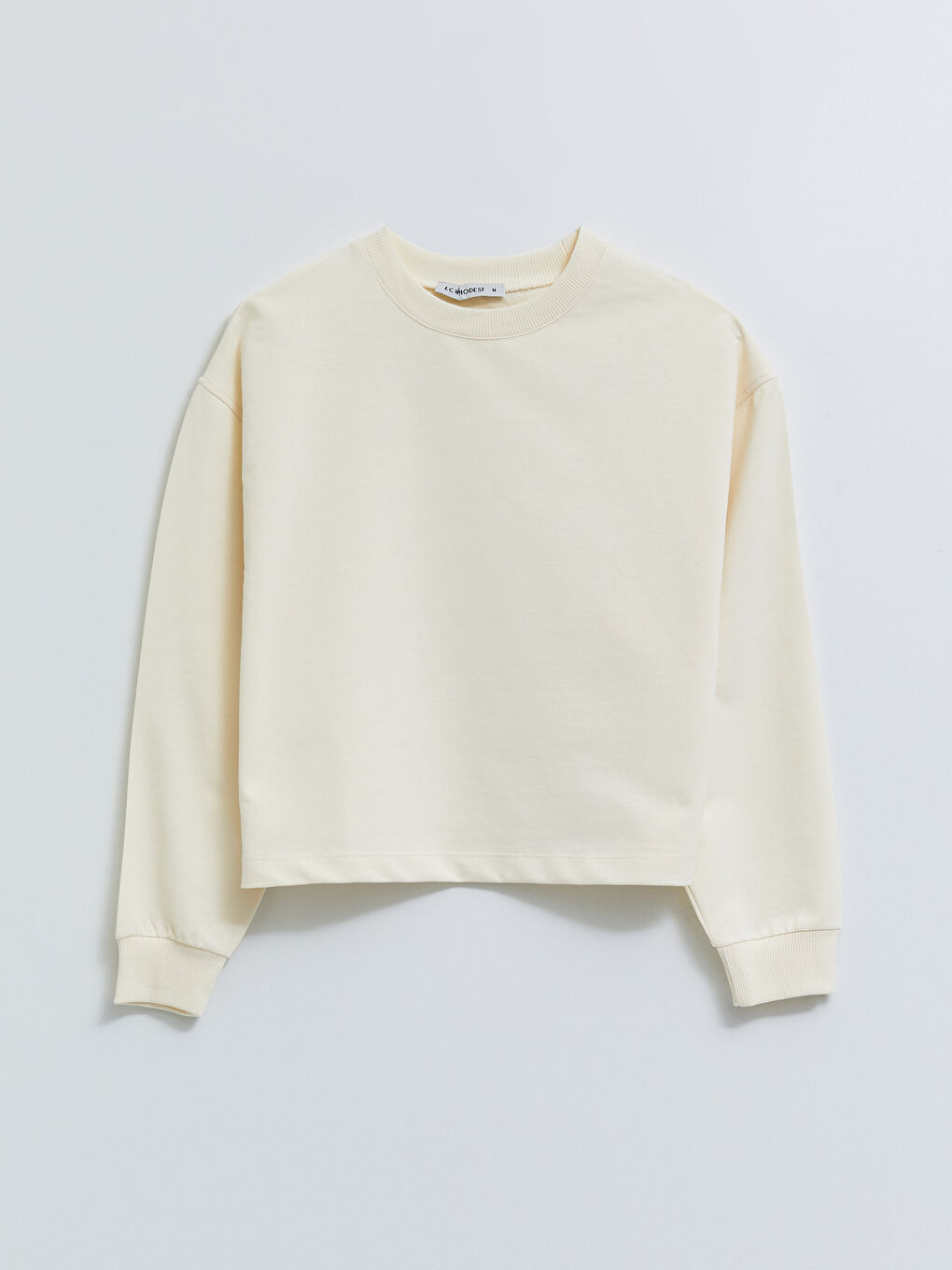 تونيك سويتشيرت كم طويل سادة بياقة دائرية للسيدات-4