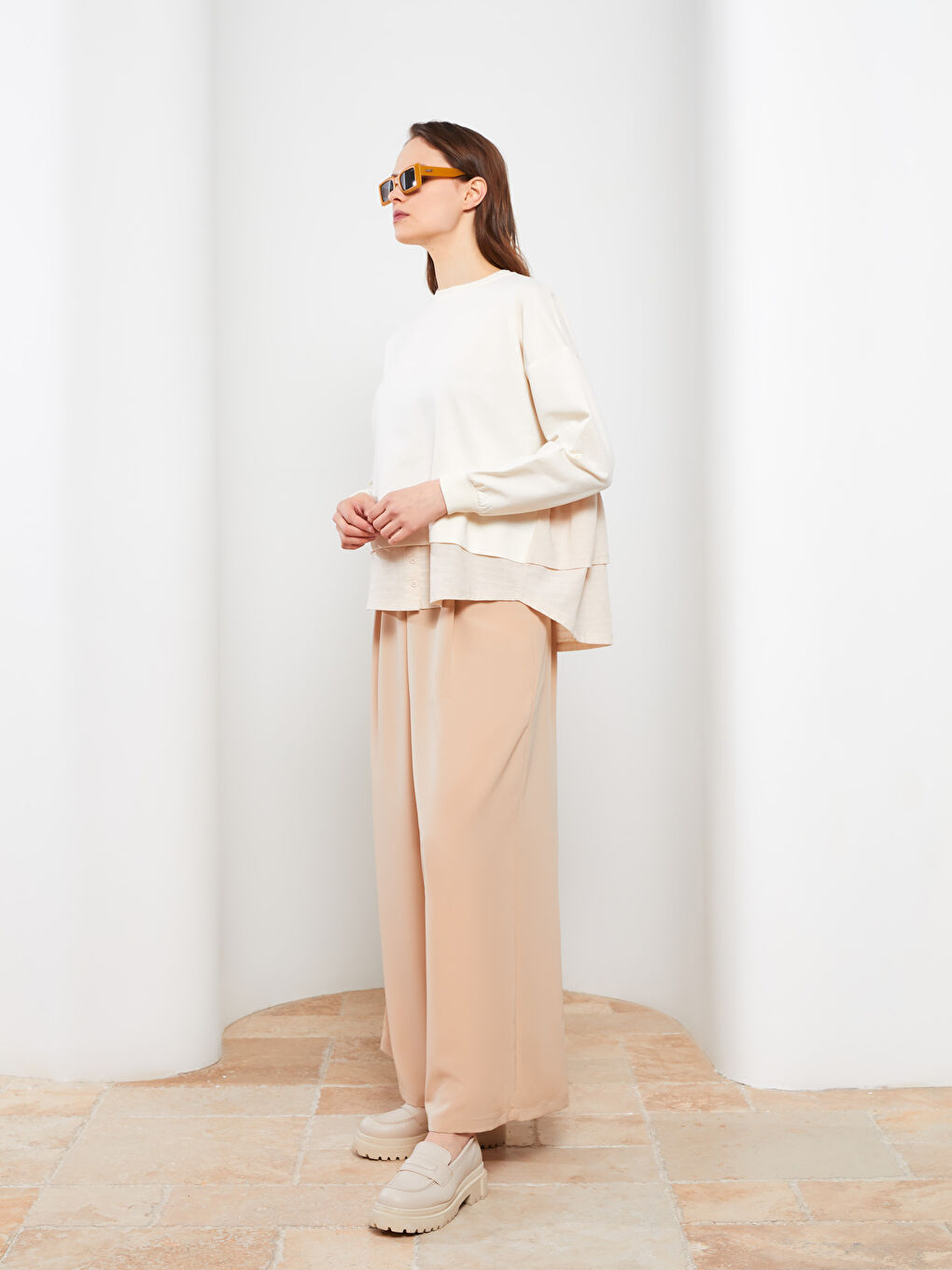 Crew Neck Plain Long Sleeve Women's Sweatshirt Tunic