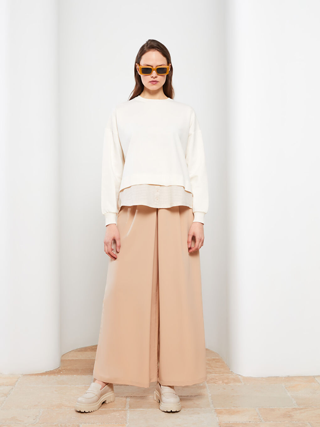 Crew Neck Plain Long Sleeve Women's Sweatshirt Tunic-1