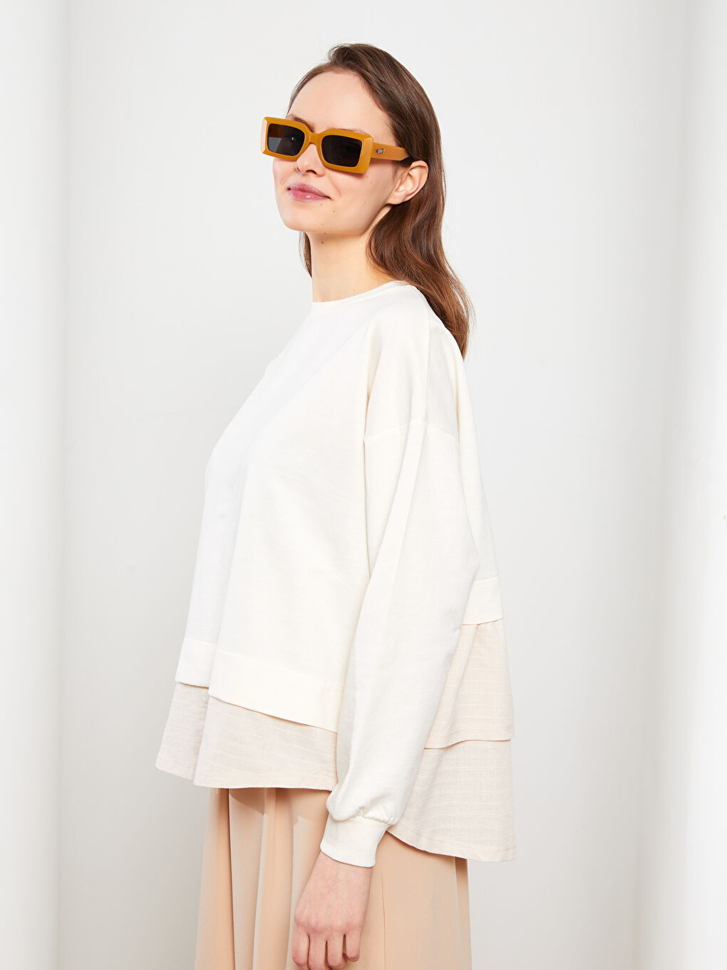 Crew Neck Plain Long Sleeve Women's Sweatshirt Tunic-2