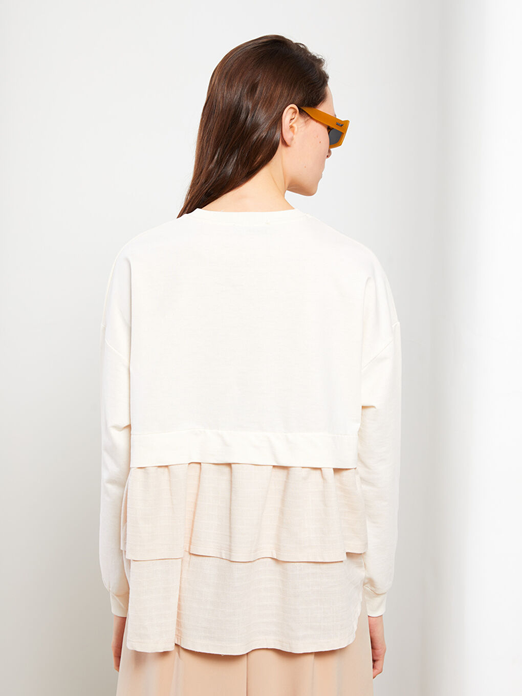 Crew Neck Plain Long Sleeve Women's Sweatshirt Tunic-4