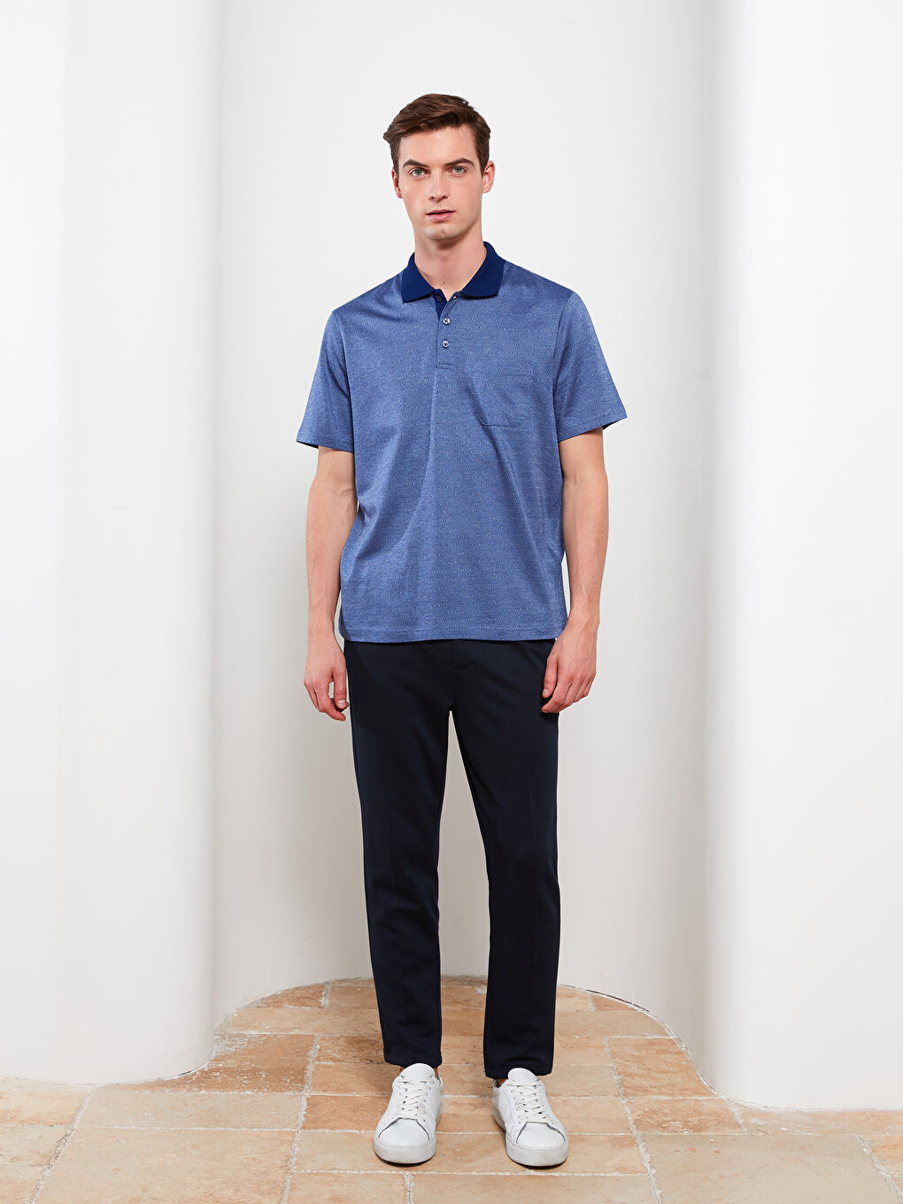 Mercerized Polo Neck Short Sleeve Men's T-Shirt-2