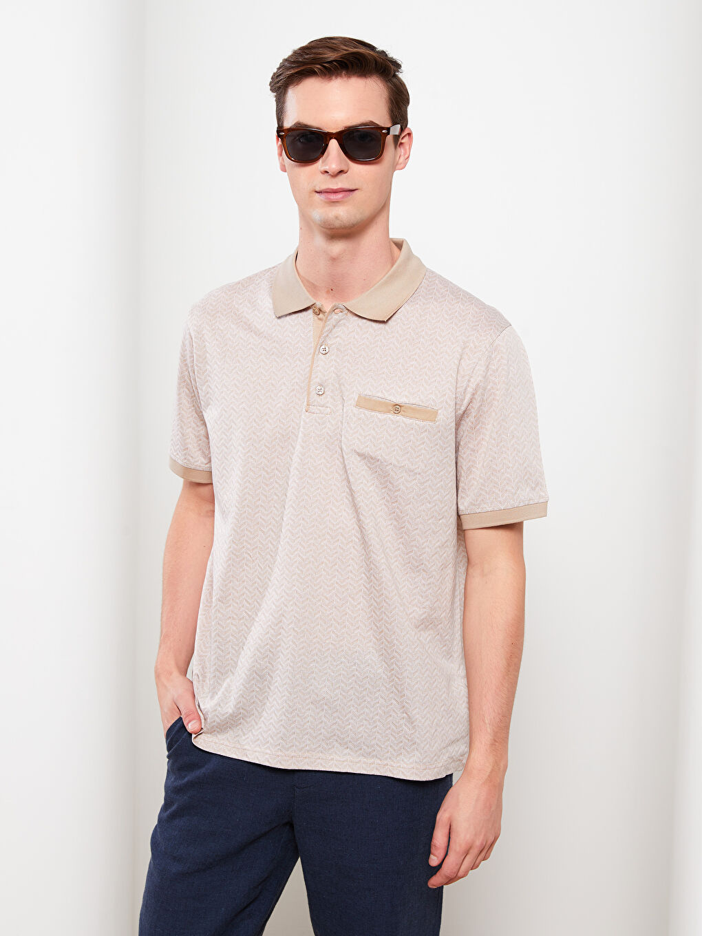 Polo Neck Short Sleeve Patterned Men's T-Shirt-1