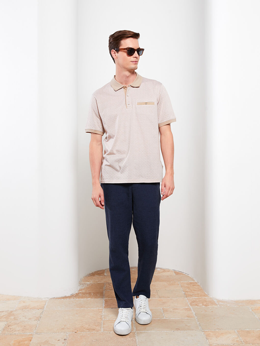 Polo Neck Short Sleeve Patterned Men's T-Shirt-2