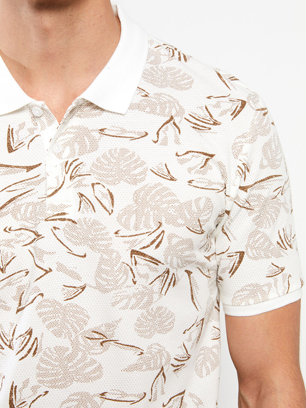 Bej Polo Yaka Kısa Kollu Pamuklu Erkek Tişört-3