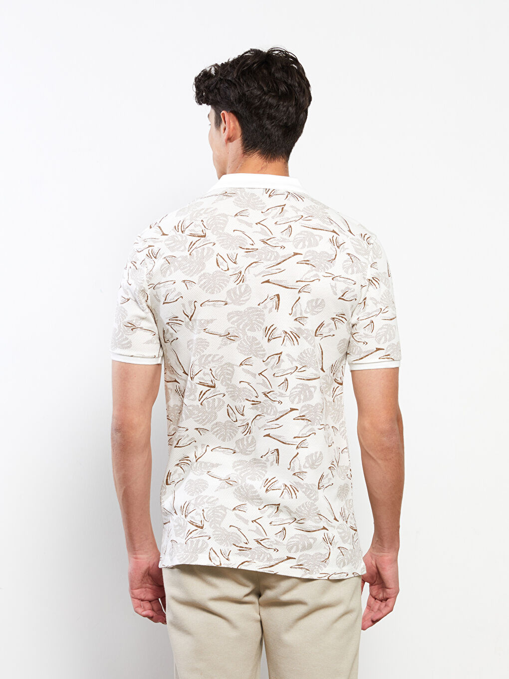 Bej Polo Yaka Kısa Kollu Pamuklu Erkek Tişört-4