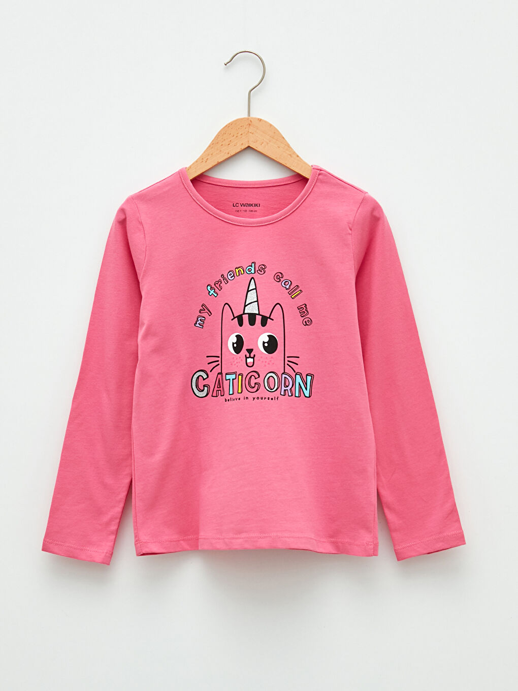 T-shirt Fille en Coton à Manches Longues Imprimé Col Rond