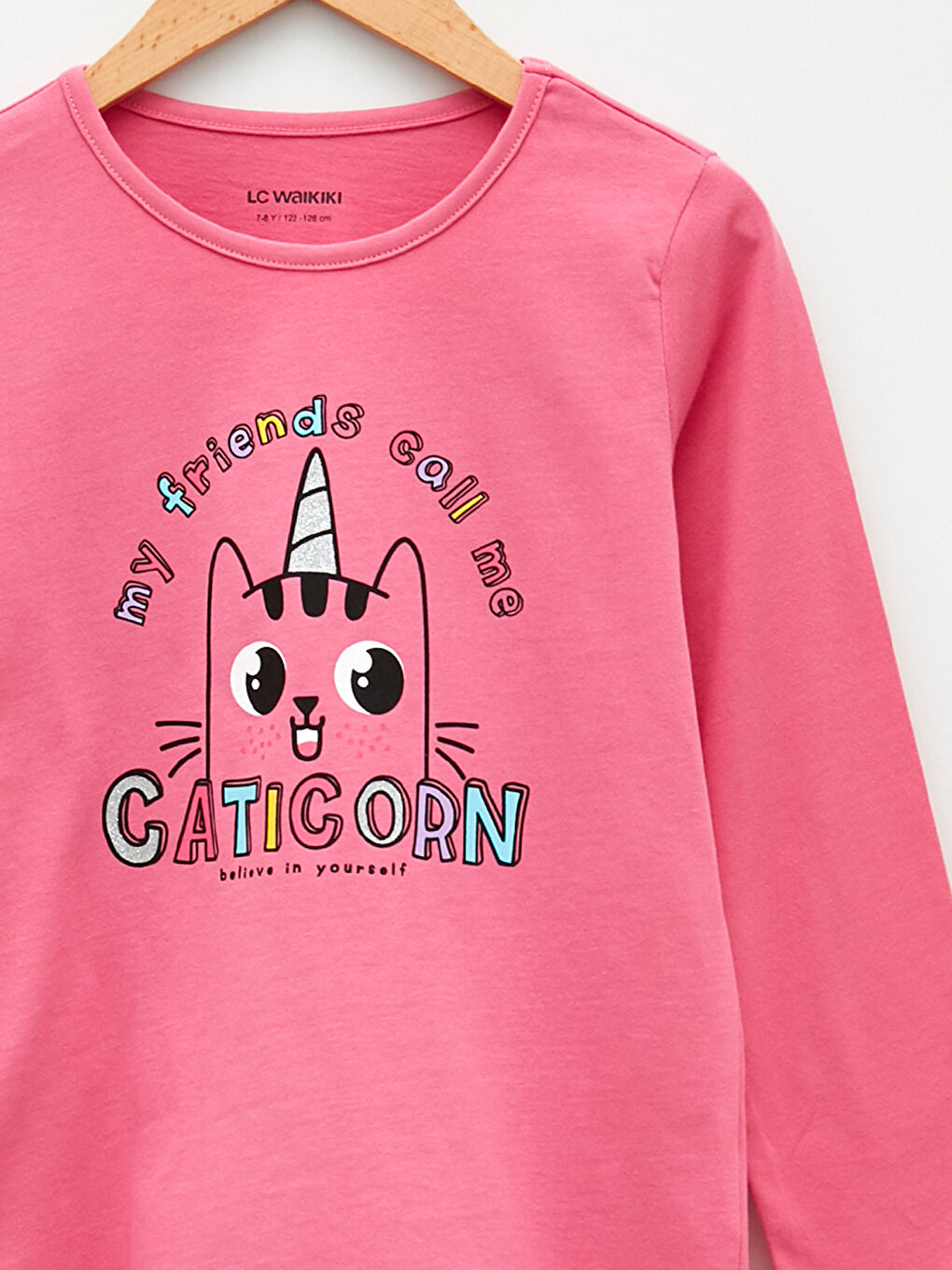 T-shirt Fille en Coton à Manches Longues Imprimé Col Rond-2