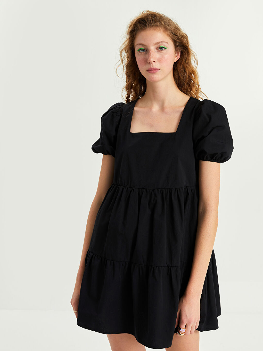 Square Neck Straight Short Sleeve Poplin Women Dress -S2G713Z8-CVL