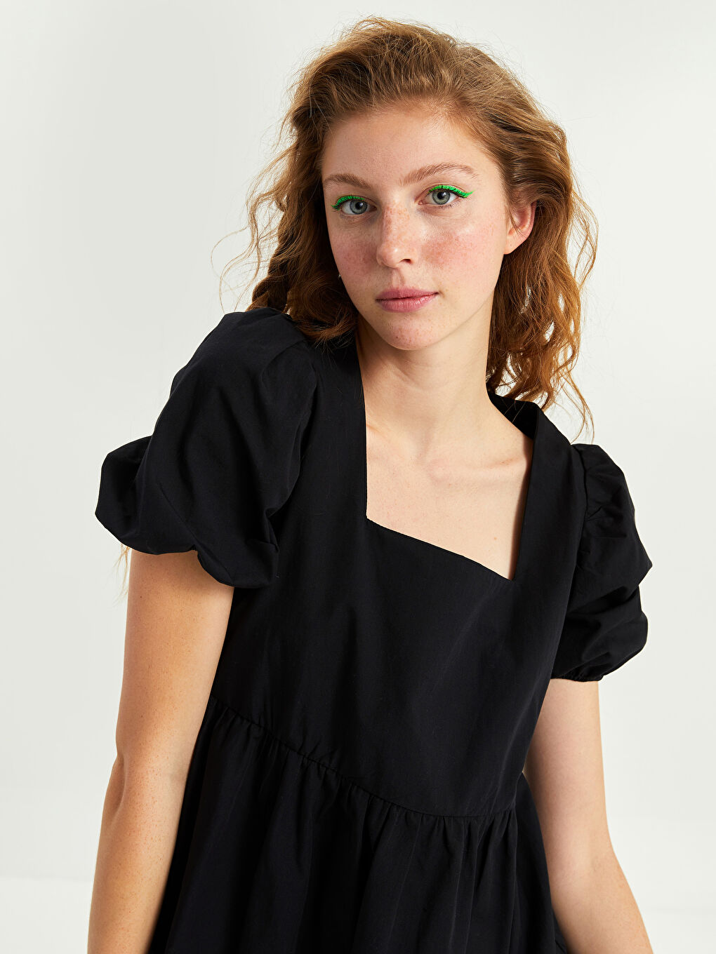 Square Neck Straight Short Sleeve Poplin Women Dress -S2G713Z8-CVL