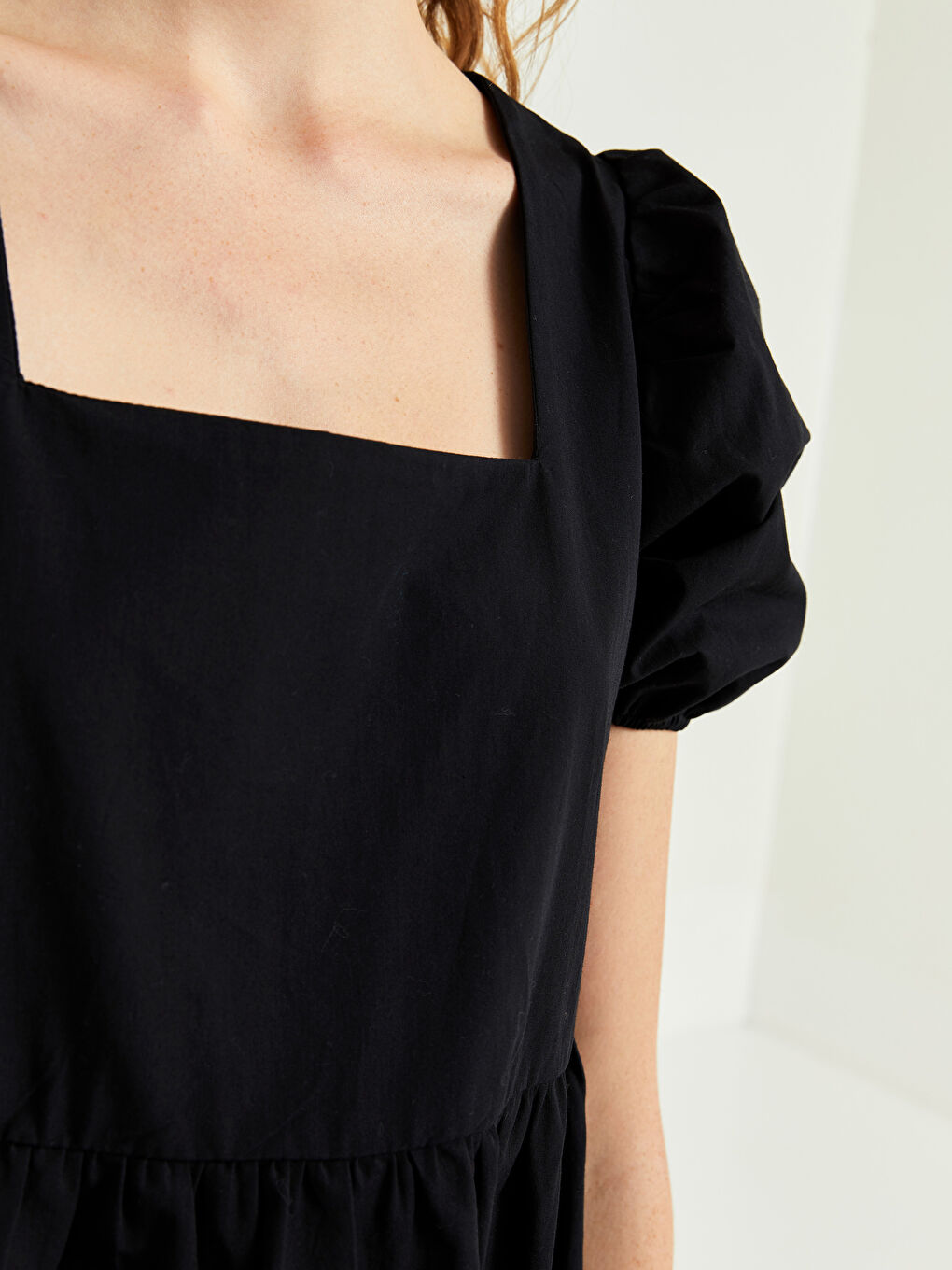 Square Neck Straight Short Sleeve Poplin Women Dress -S2G713Z8-CVL