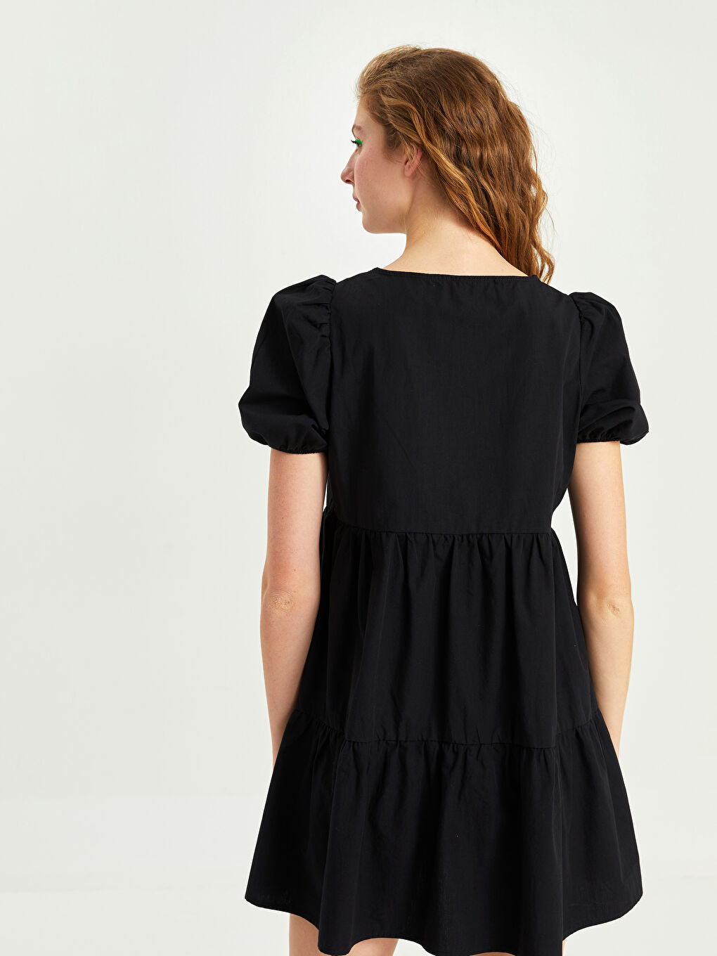 Square Neck Straight Short Sleeve Poplin Women Dress -S2G713Z8-CVL