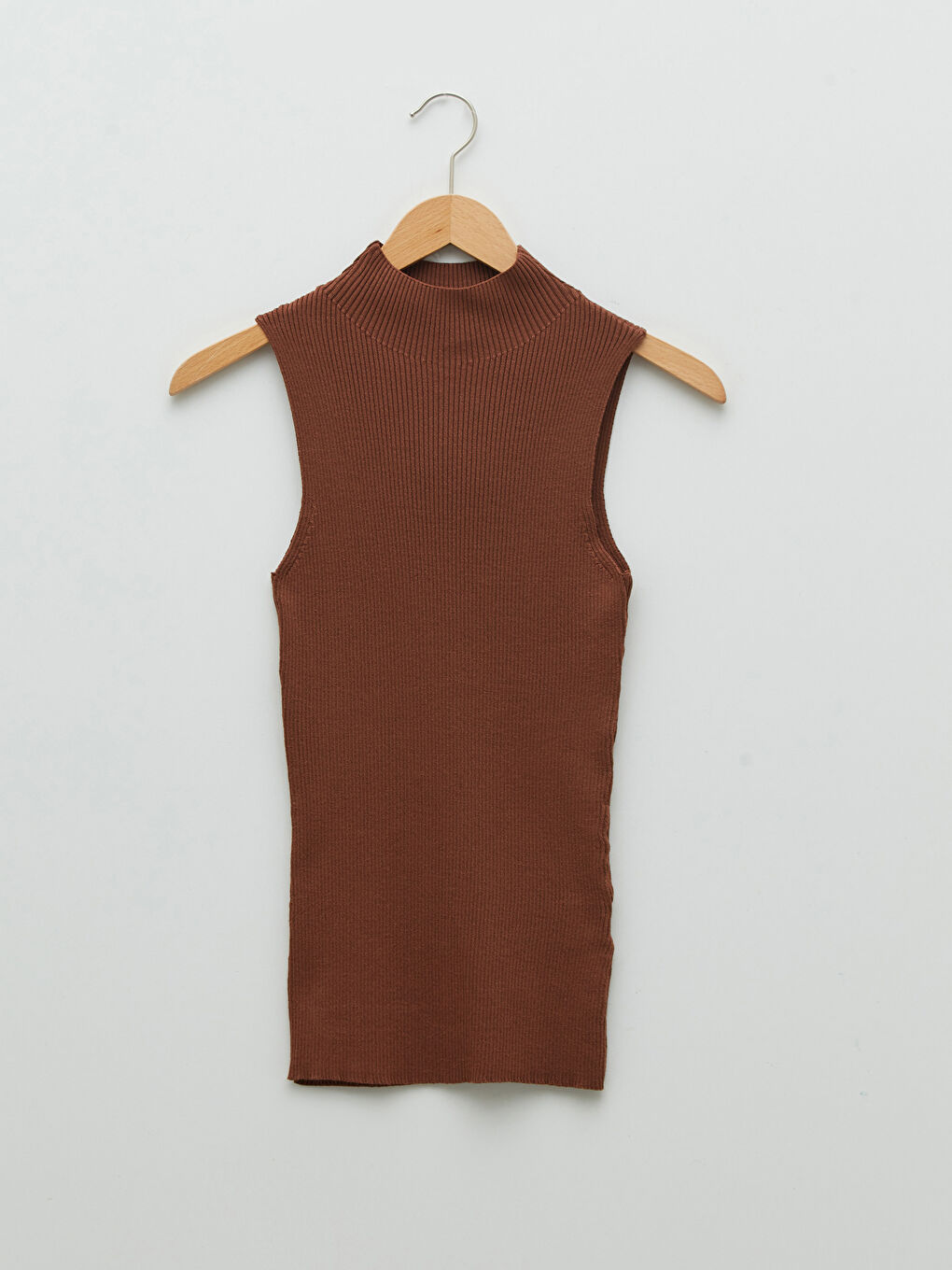 Kahverengi Kadın Yarım Balıkçı Yaka Düz Triko Kazak-5