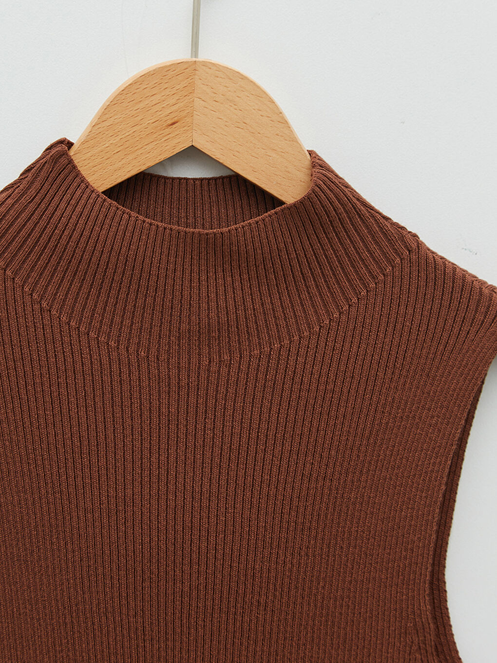 Kahverengi Kadın Yarım Balıkçı Yaka Düz Triko Kazak-7