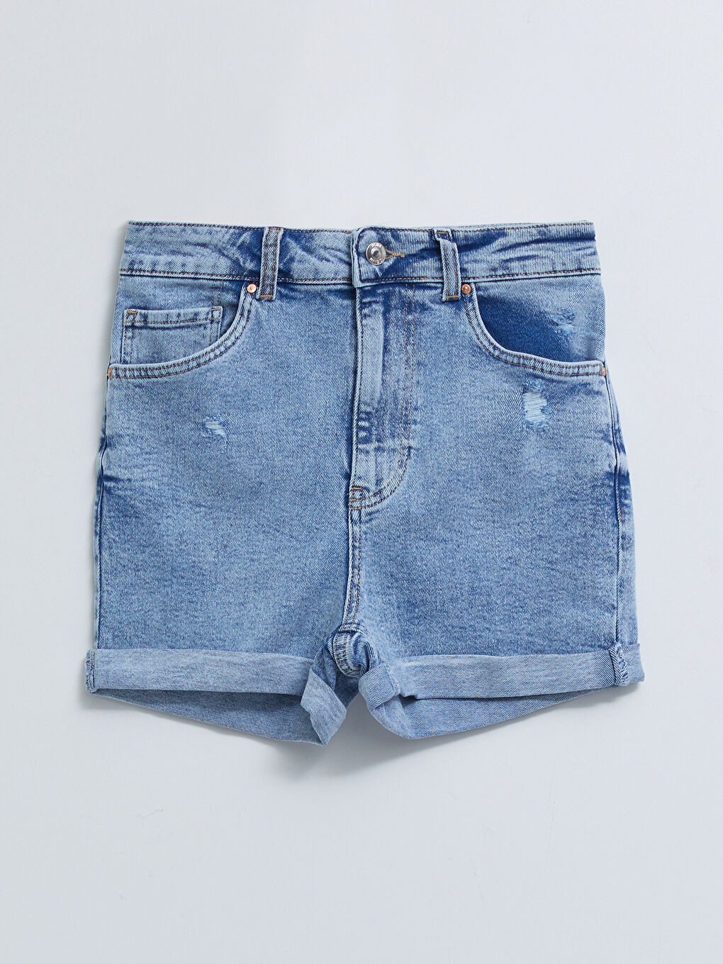 Mavi Standart Fit Düz Cep Detaylı Kadın Jean Şort-5