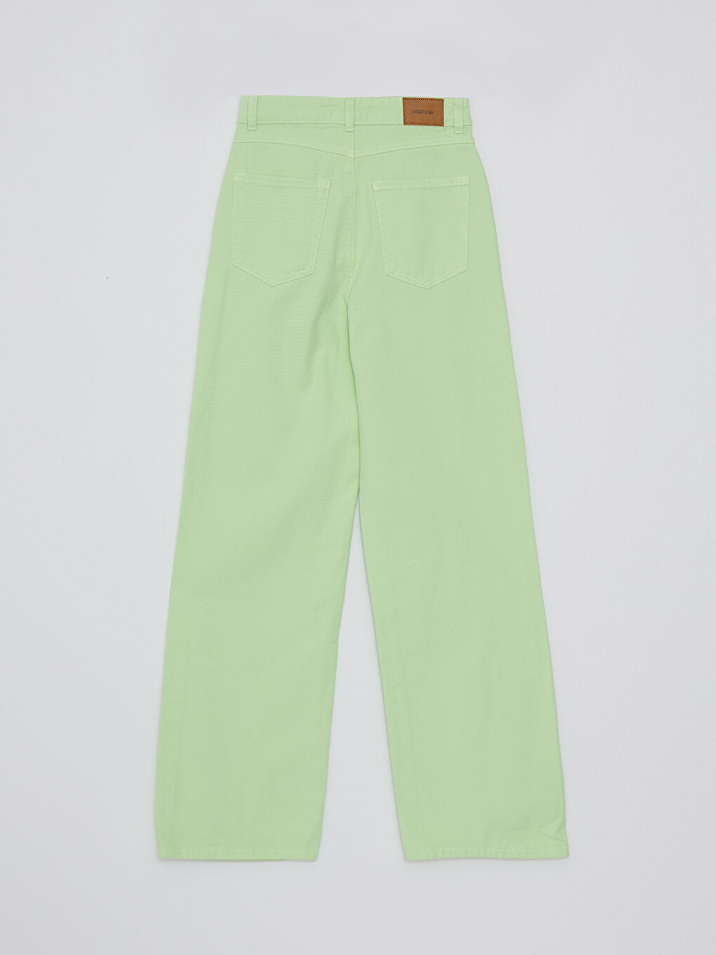 Yeşil Standart Fit Düz Cep Detaylı Geniş Paça Kadın Jean Pantolon-6