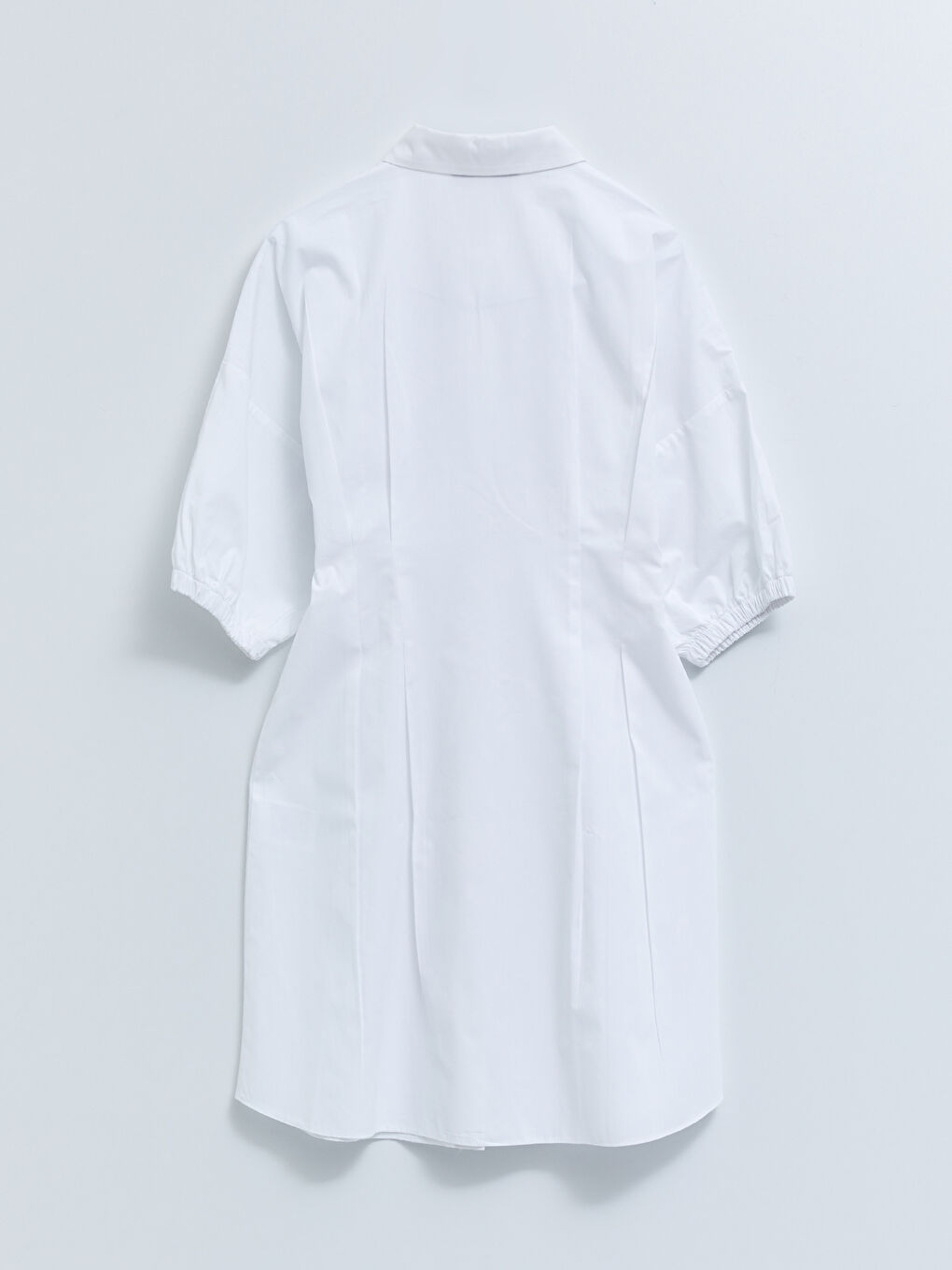 Beyaz Gömlek Yaka Düz Kısa Kollu Pamuklu Elbise-6