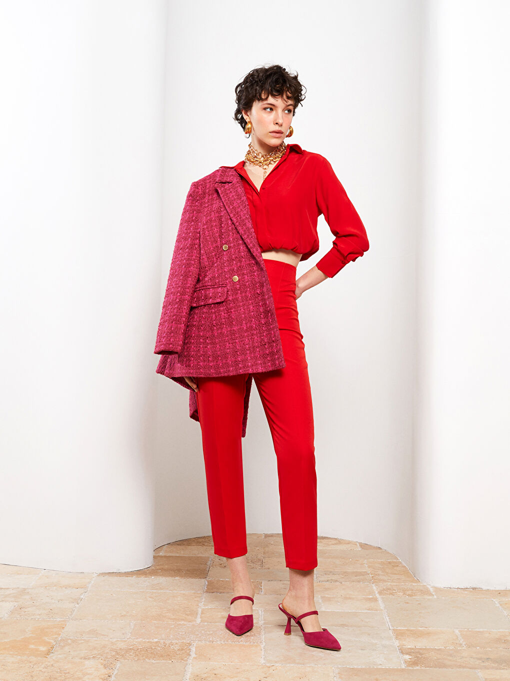 Shirt Collar Straight Long Sleeve Viscose Women's Blouse-3