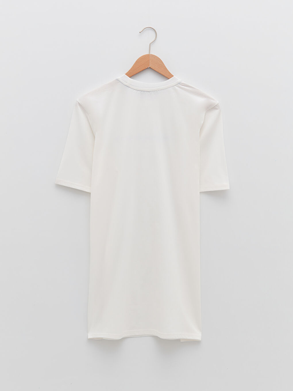 Ekru Bisiklet Yaka Yazı Baskılı Kısa Kollu Kadın Tunik-6