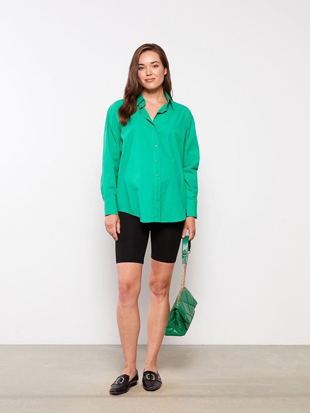 Siyah Karın Panelli Düz Hamile Biker Tayt-1