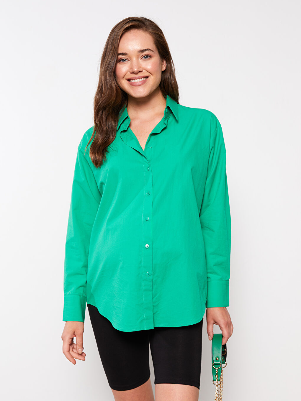 Siyah Karın Panelli Düz Hamile Biker Tayt-2