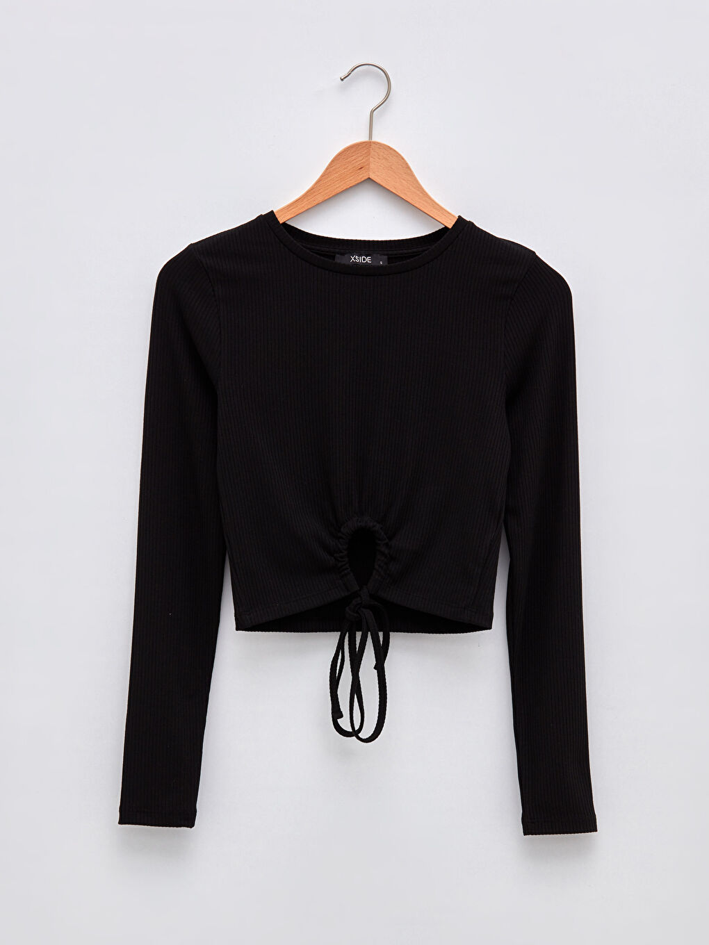 Crew Neck Straight Long Sleeve Crop Women's Blouse