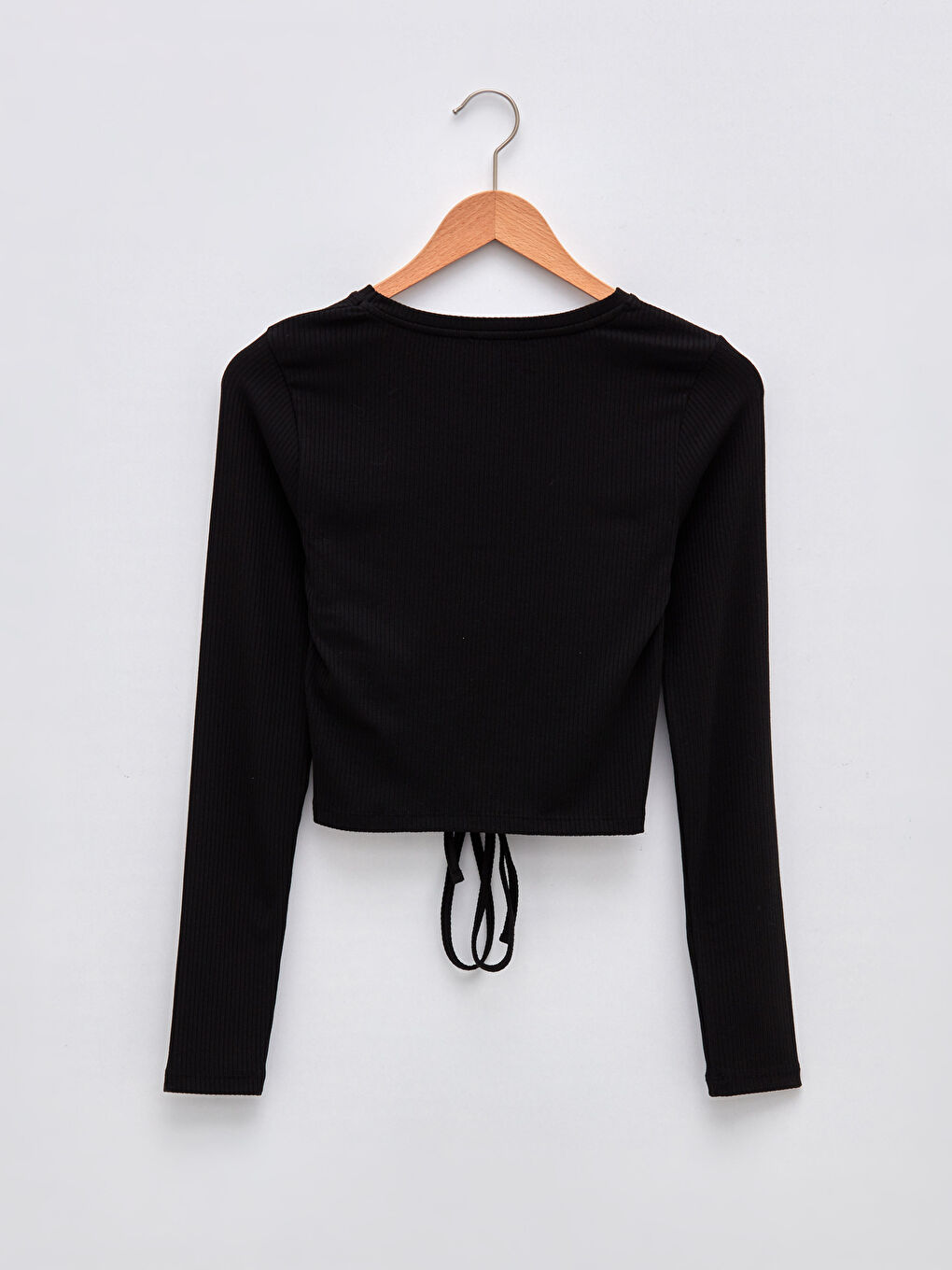 Crew Neck Straight Long Sleeve Crop Women's Blouse-1