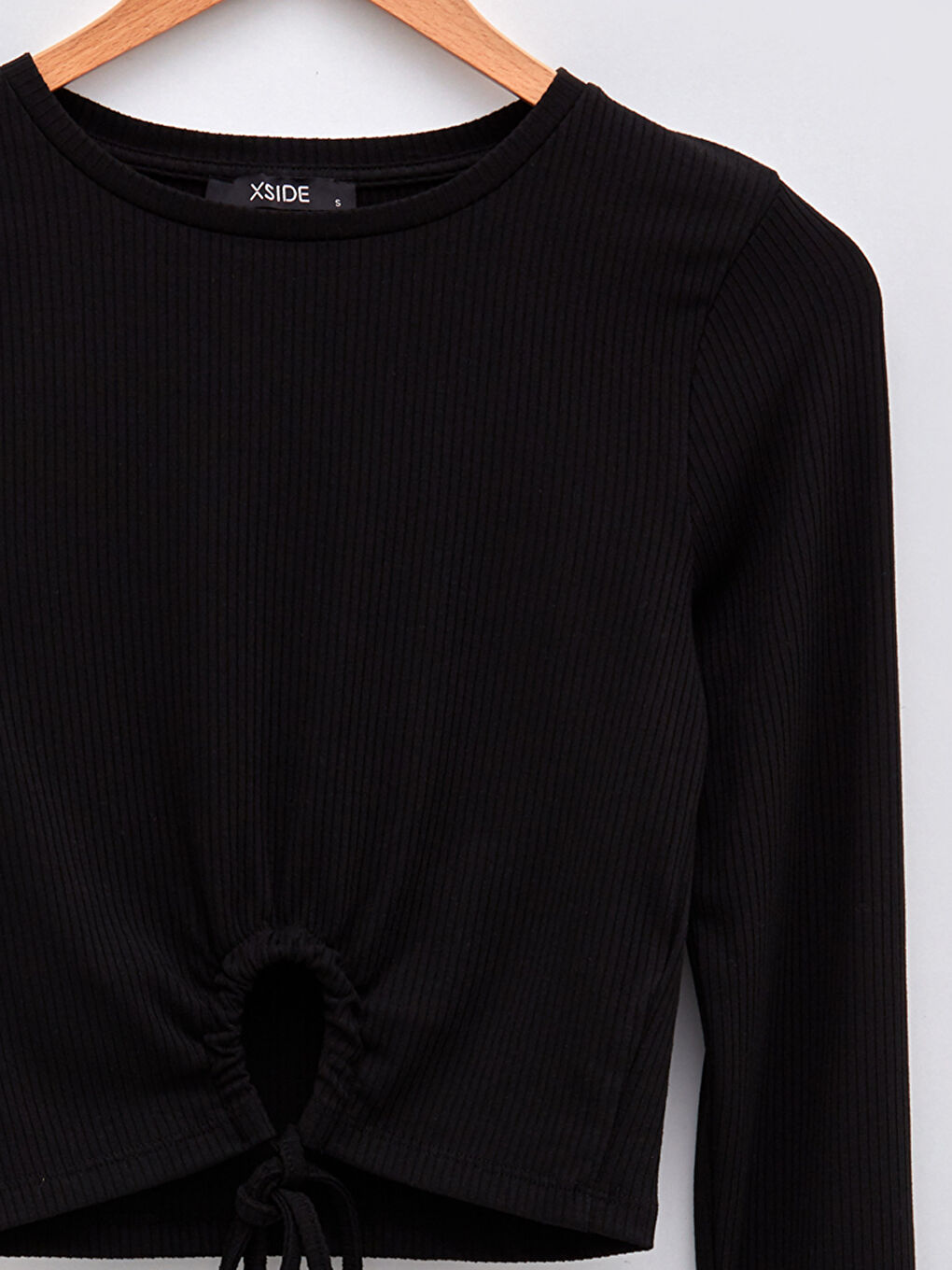 Crew Neck Straight Long Sleeve Crop Women's Blouse-2