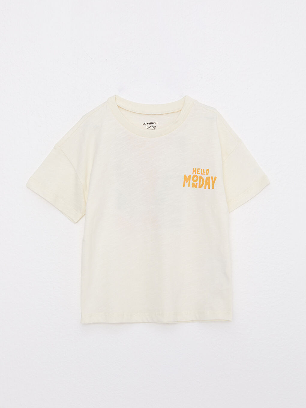 Ekru Bisiklet Yaka Kısa Kollu Baskılı Erkek Bebek Tişört