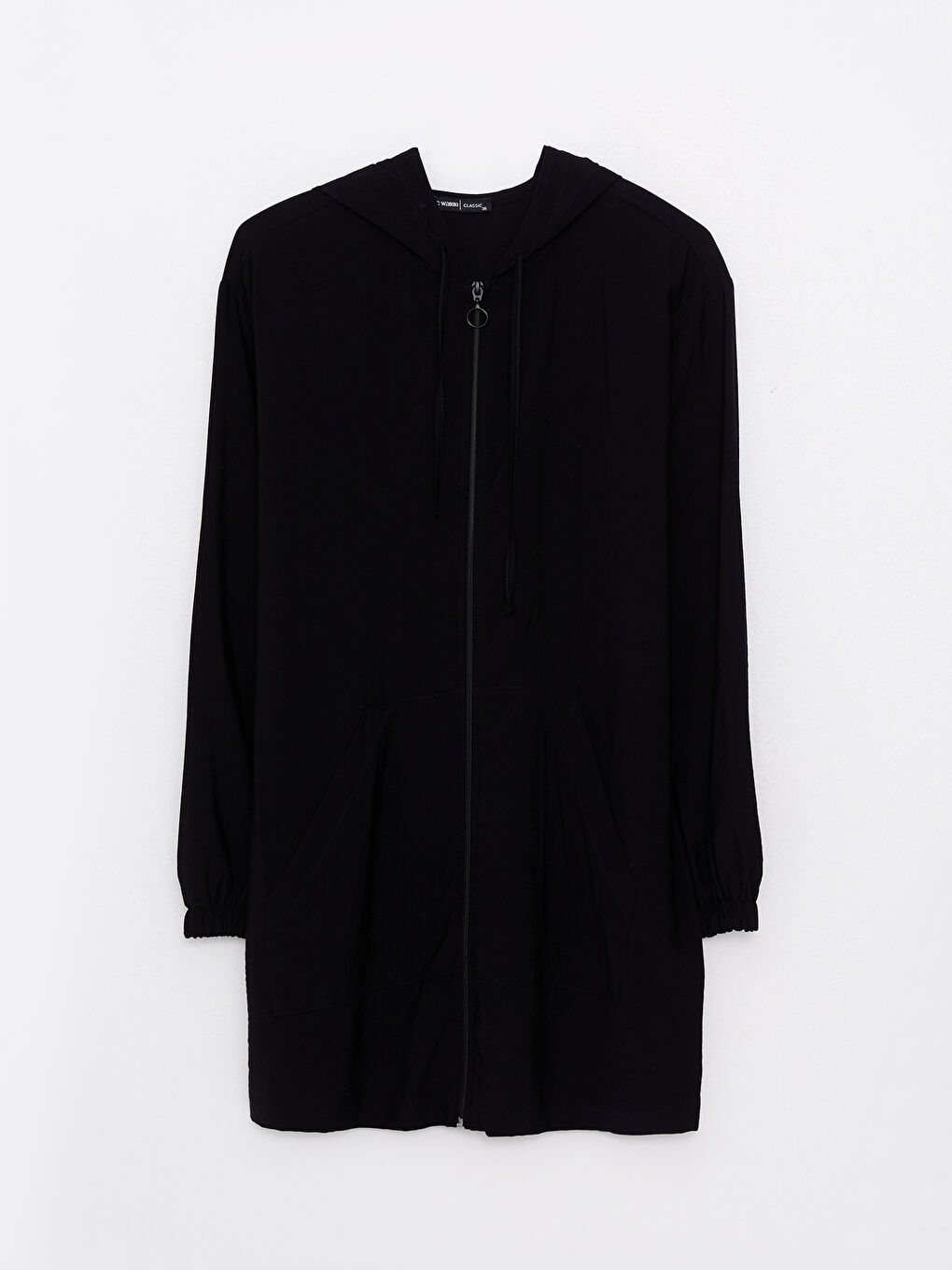 Siyah Kapüşonlu Düz Uzun Kollu Kadın Ceket-5