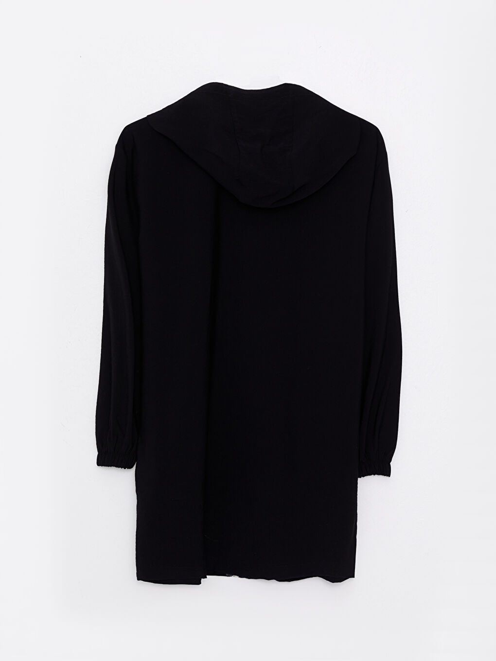 Siyah Kapüşonlu Düz Uzun Kollu Kadın Ceket-6