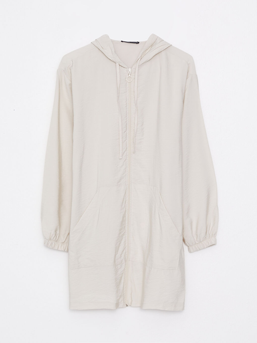 Gri Kapüşonlu Düz Uzun Kollu Kadın Ceket-6