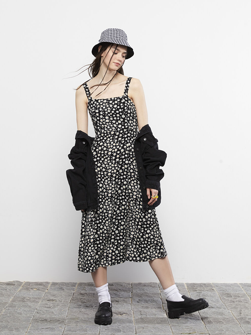 Square Neck Floral Viscose Women's Dress