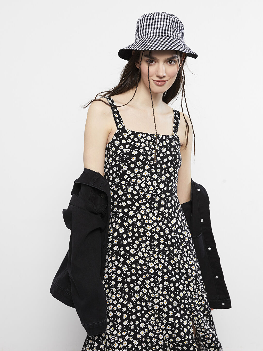 Square Neck Floral Viscose Women's Dress-2