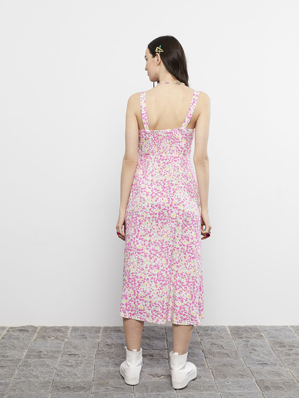 Square Neck Floral Viscose Women's Dress-6