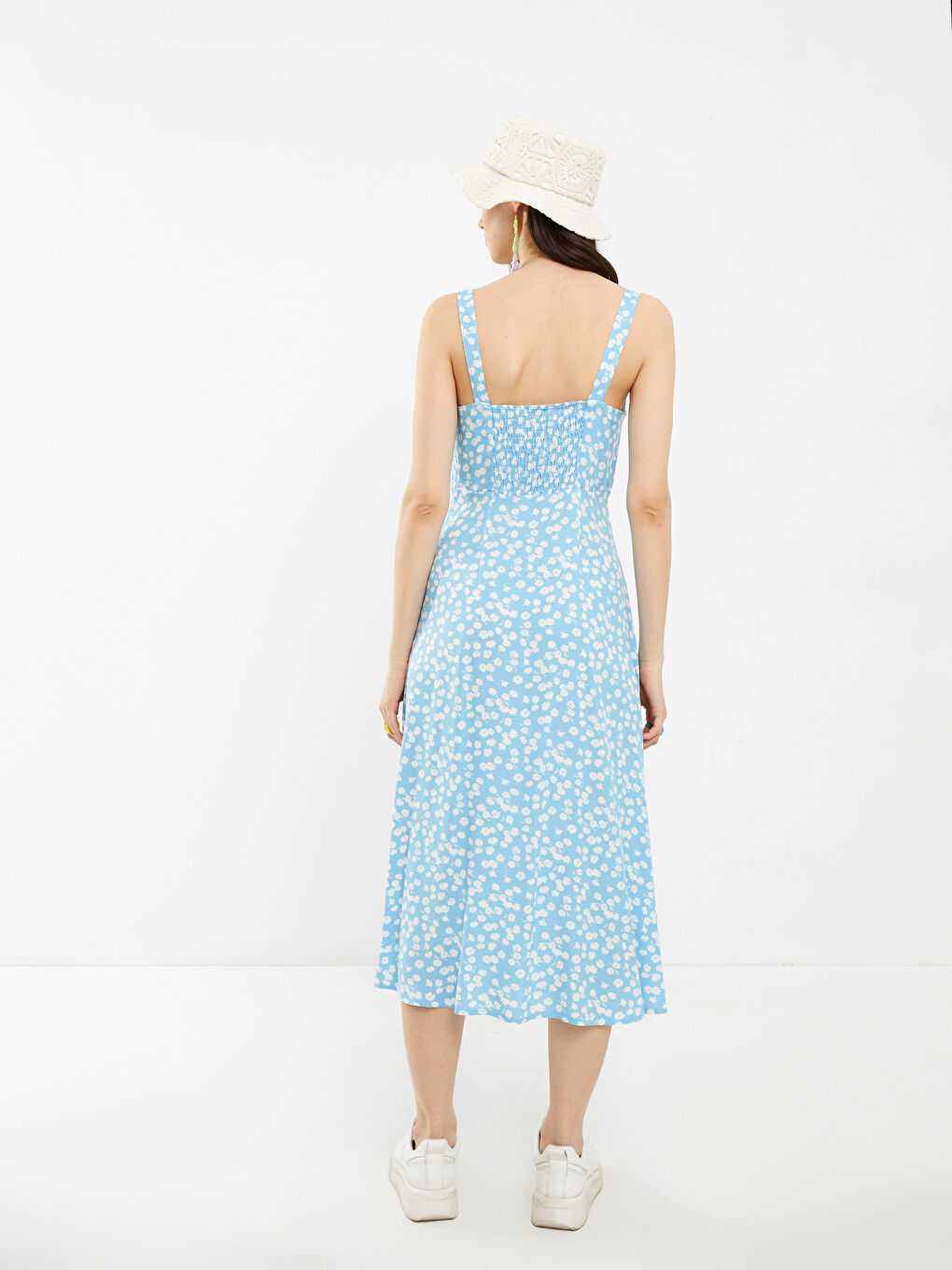 Square Neck Floral Viscose Women's Dress-4