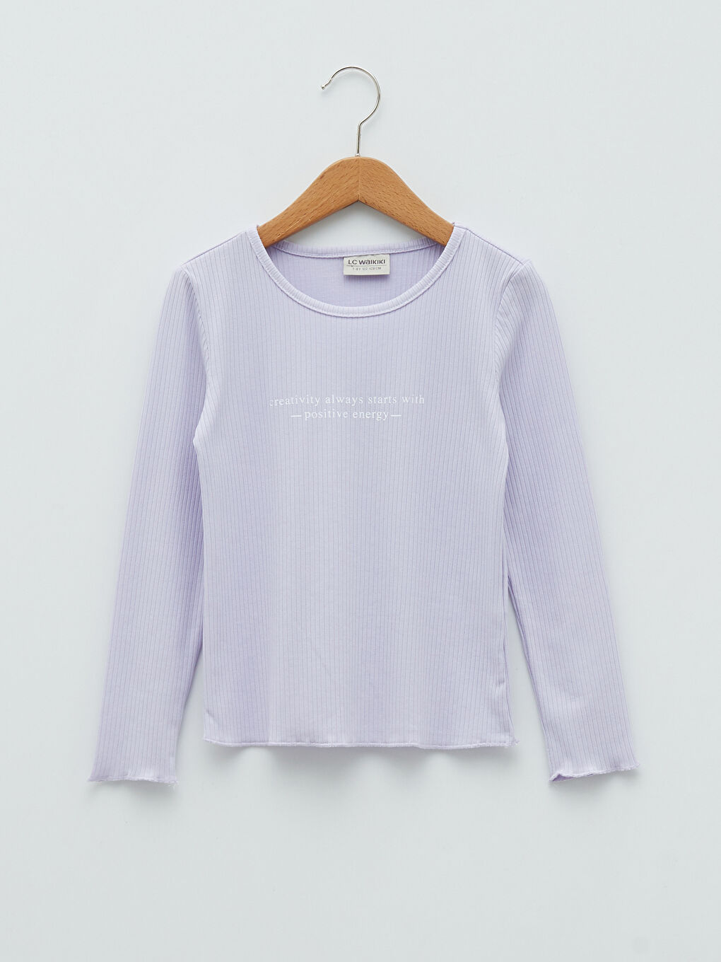 Lila Bisiklet Yaka Yazı Baskılı Uzun Kollu Kız Çocuk Tişört