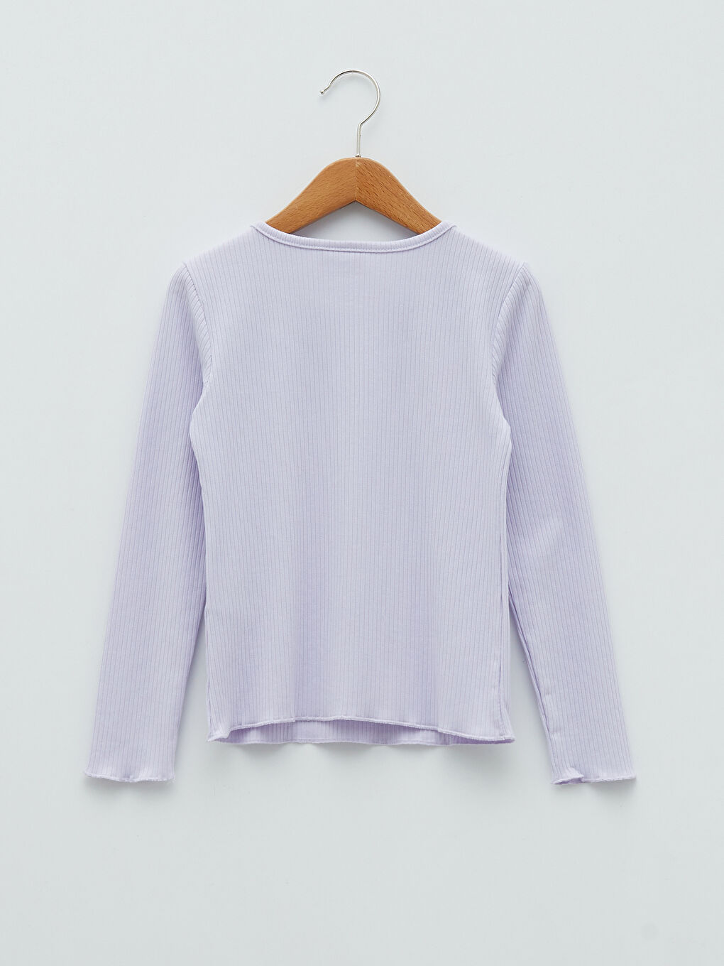 Lila Bisiklet Yaka Yazı Baskılı Uzun Kollu Kız Çocuk Tişört-1