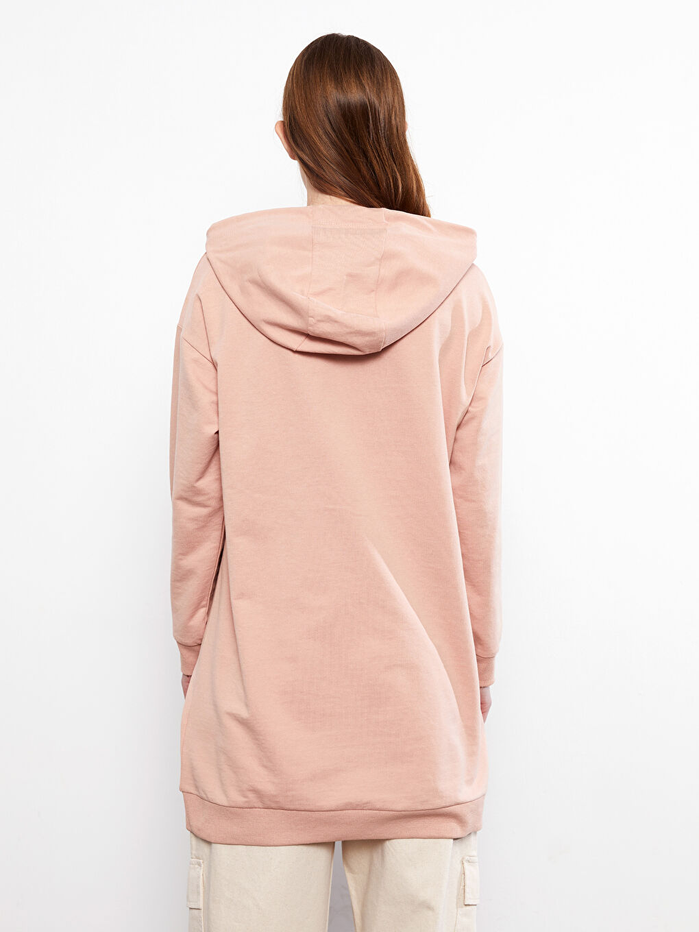 LCW Modest Mat Pembe Kapüşonlu Baskılı Uzun Kollu Kadın Sweatshirt Tunik - 5