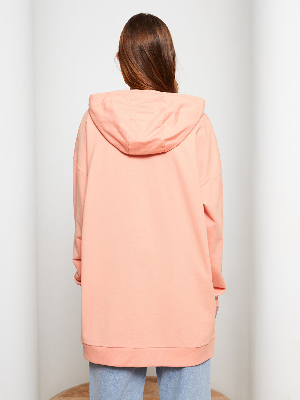 Turuncu Kapüşonlu Baskılı Uzun Kollu Kadın Sweatshirt Tunik-3