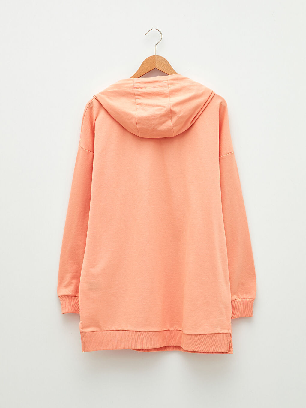 Turuncu Kapüşonlu Baskılı Uzun Kollu Kadın Sweatshirt Tunik-5