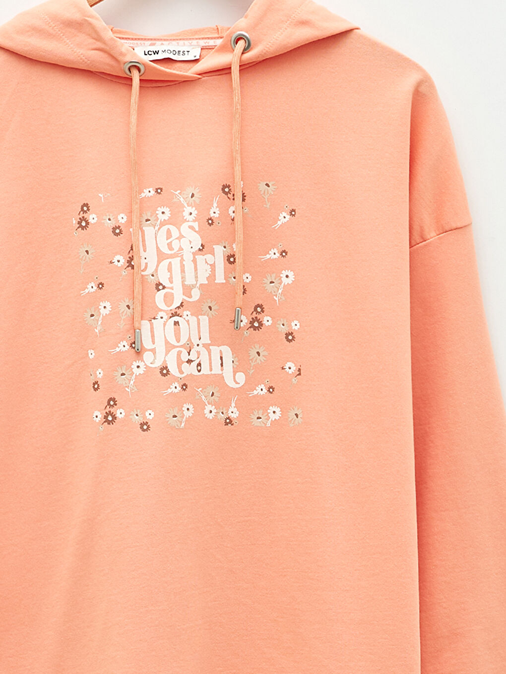 Turuncu Kapüşonlu Baskılı Uzun Kollu Kadın Sweatshirt Tunik-6