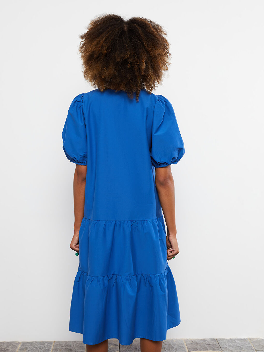 V-Neck Straight Short Sleeve A-Line Poplin Women's Dress-4