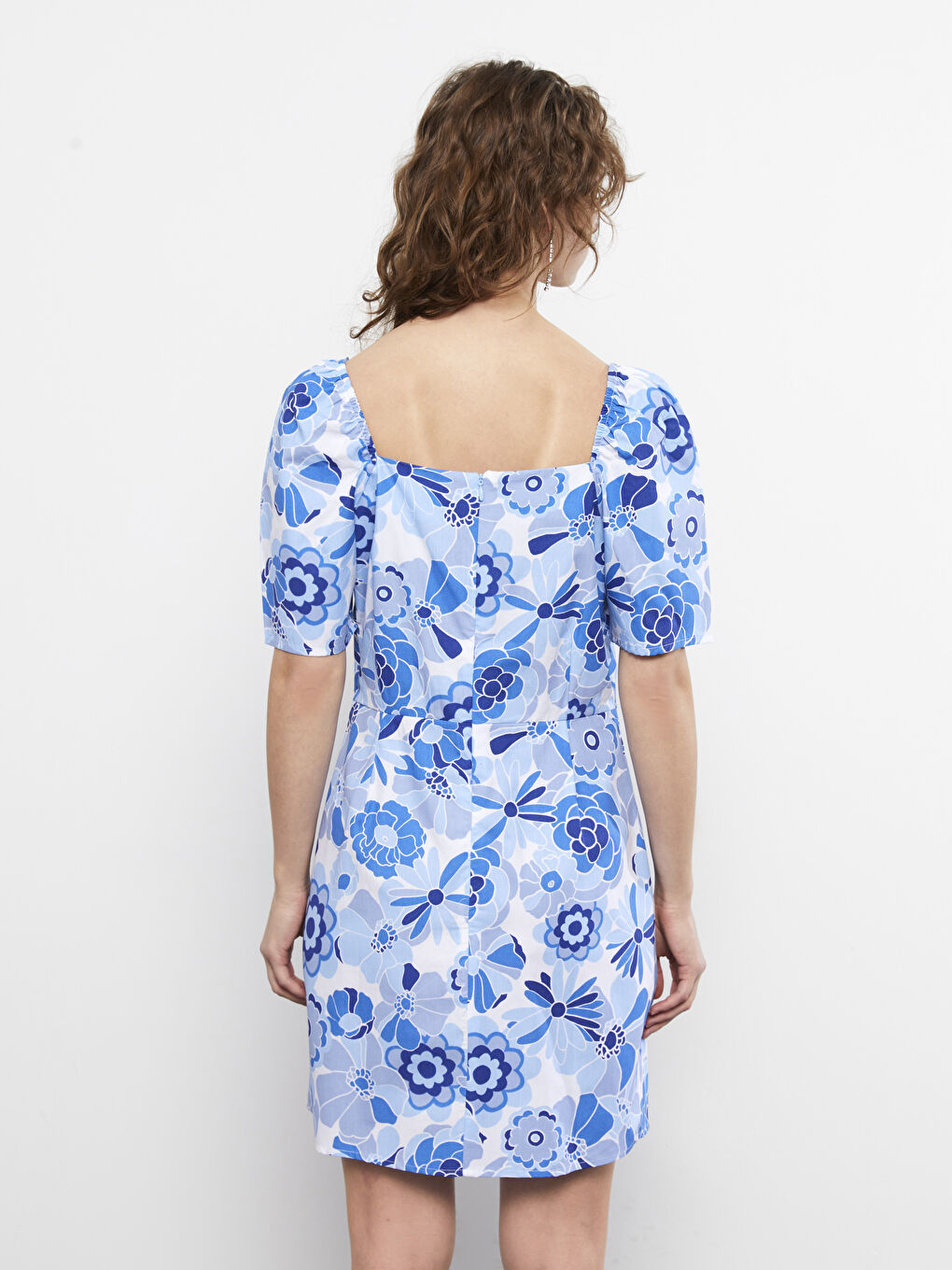 Heart Collar Patterned Short Sleeve Cotton Women's Dress-11