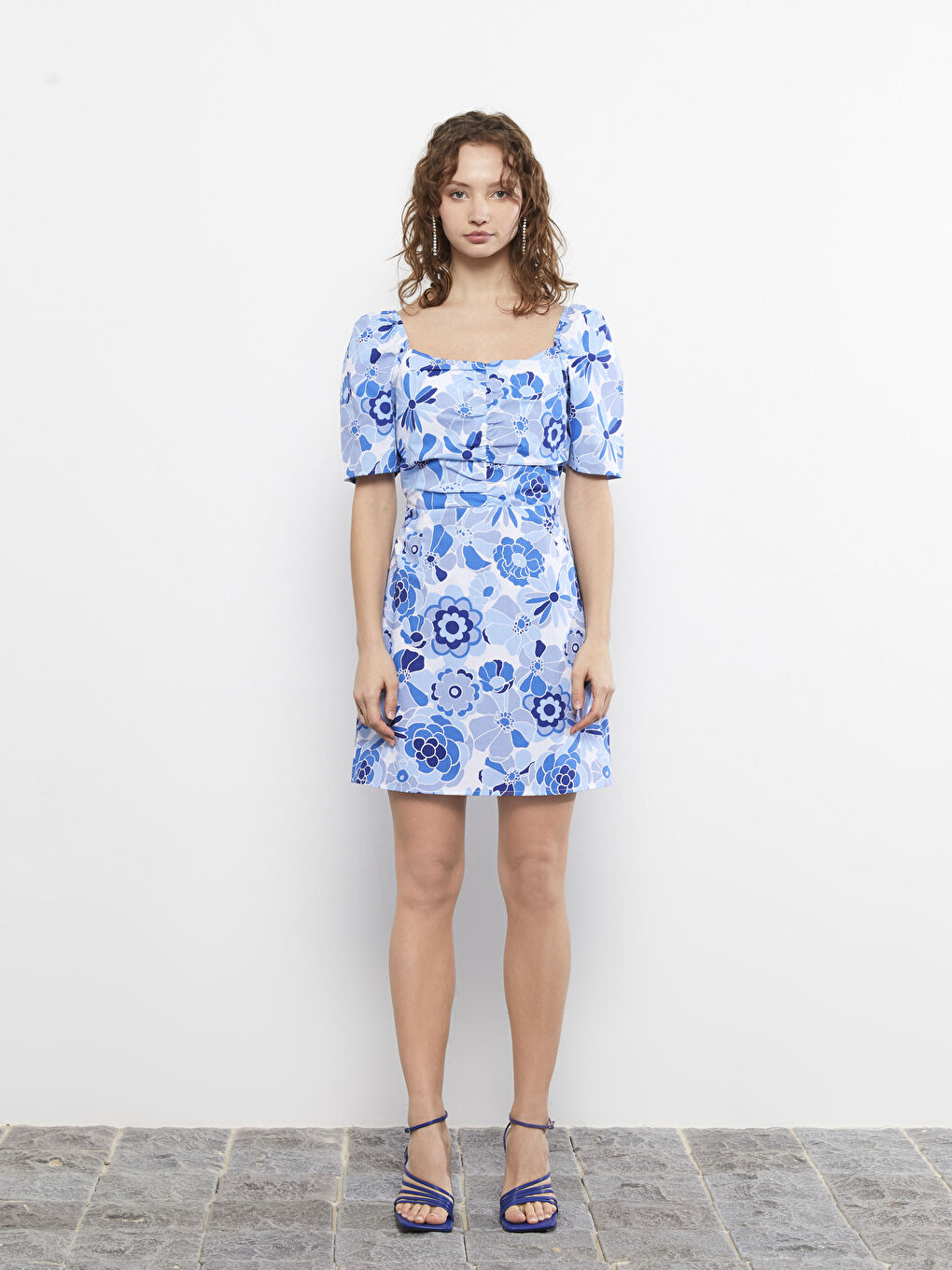 Heart Collar Patterned Short Sleeve Cotton Women's Dress-6